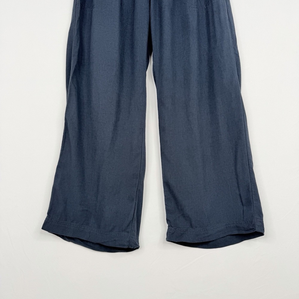 Splendid Crop Linen & Viscose Pants Wide Leg Navy Drawstring Elastic Waist Small - Picture 4 of 14